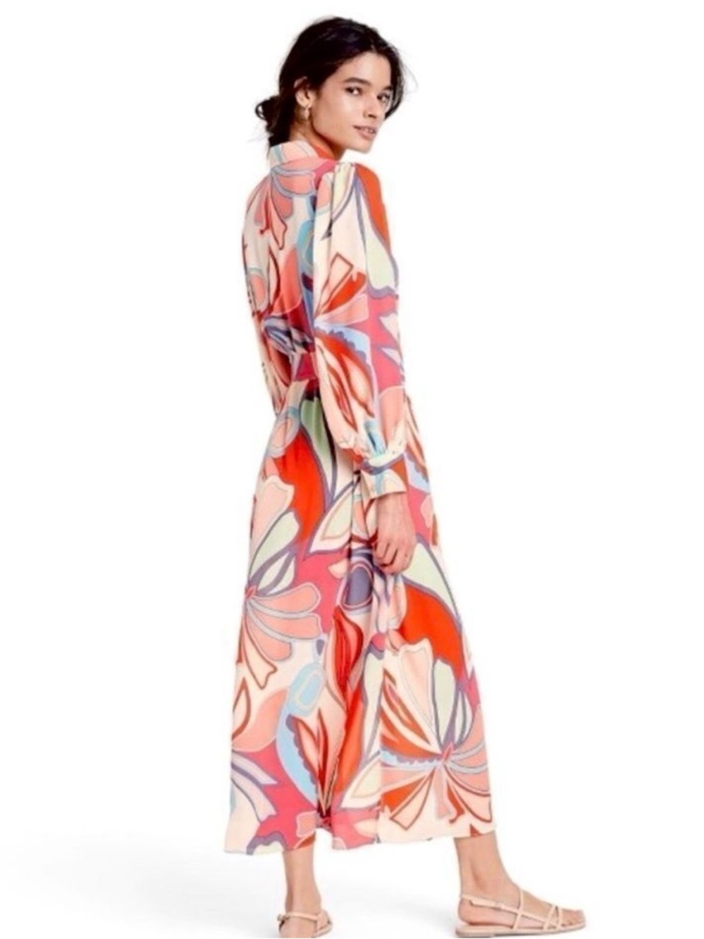 NWT Alexis x Target Abstract Floral Belted Maxi Shirt Dress Small